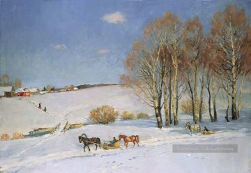 paysage d’hiver avec traîneau tiré par des chevaux 1915 Konstantin Yuon Peinture à l'huile